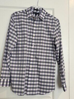 Banana Republic Grant Fit Non-Iron Dress Shirt - Men's Large - Purple Gingham